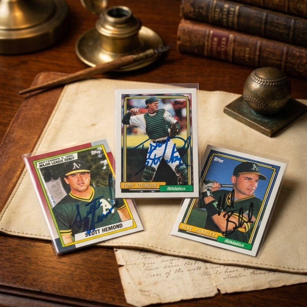 Oakland A’s autographed Baseball cards Terry Steinbach Scott Hemond Mike Bordick